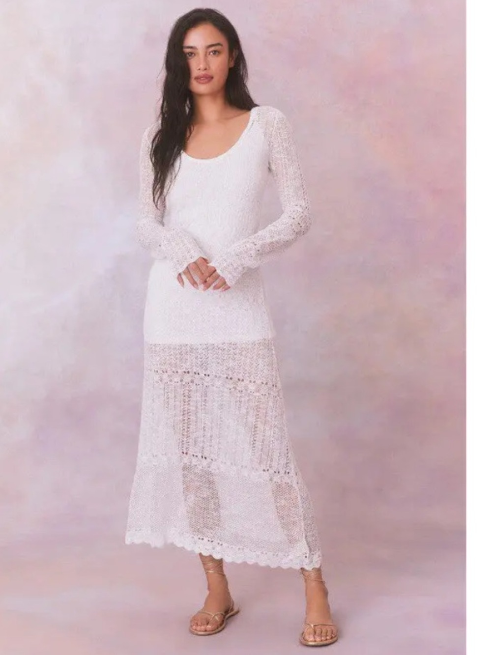 LoveShackFancy White Tilo Pointelle Sheer Maxi Dress